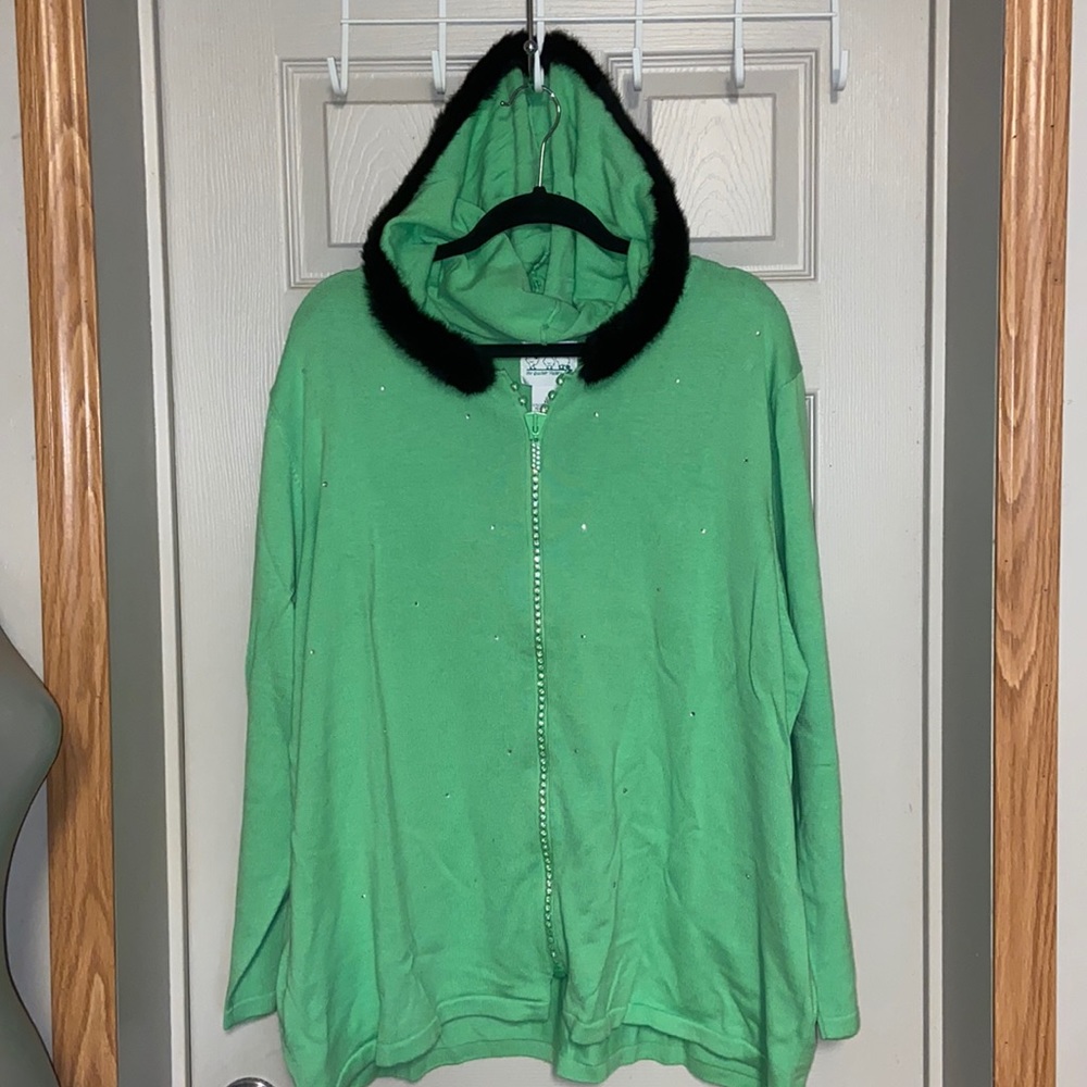 Quacker Factory Green Rhonestone Hooded Jacket! Size 2X!